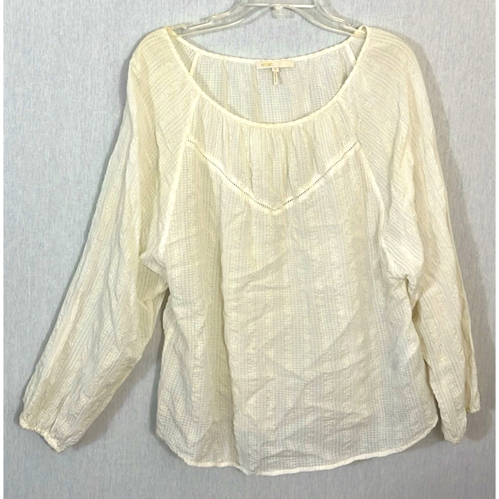 Maje cream colored peasant poets blouse top oversized semi sheer cottagecore